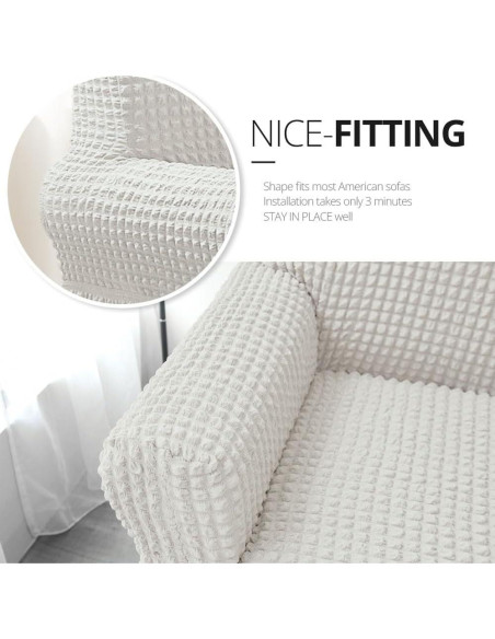 Funda de Sofá NICEEC Marfil Universal 3 Plazas Ajustable