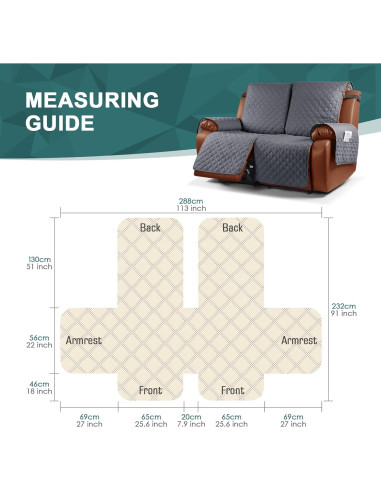 Funda de Sofá Reclinable Ruaozz Impermeable 2 Plazas Gris