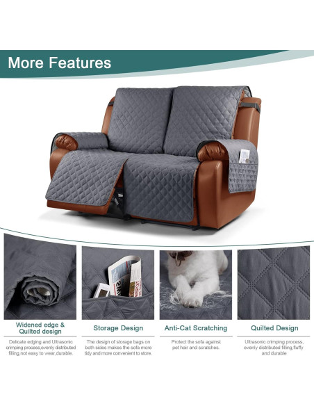 Funda de Sofá Reclinable Ruaozz Impermeable 2 Plazas Gris