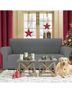 Funda de Sofá JIVINER Elástica 3 Cojines Rombo Gris Claro 2