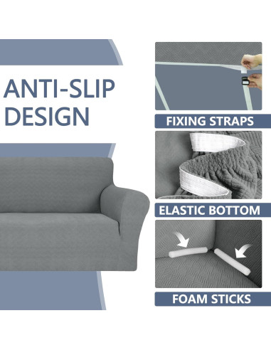 Funda de Sofá JIVINER Elástica 3 Cojines Rombo Gris Claro