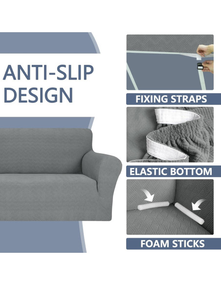 Funda de Sofá JIVINER Elástica 3 Cojines Rombo Gris Claro