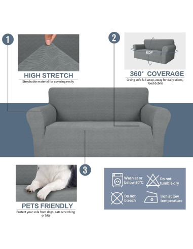 Funda de Sofá JIVINER Elástica 3 Cojines Rombo Gris Claro