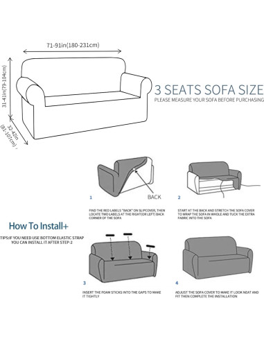 Funda de Sofá JIVINER Elástica 3 Cojines Rombo Gris Claro