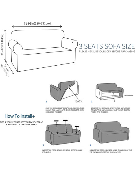 Funda de Sofá JIVINER Elástica 3 Cojines Rombo Gris Claro