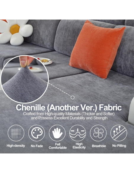 Funda de Cojín de Respaldo Grande WEYOND 3PC Chenille Gris