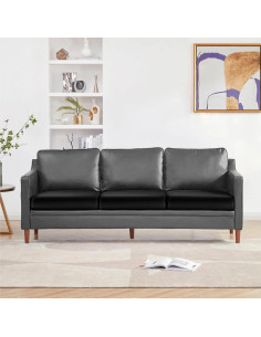 Funda de sofá elástica YISUN 3 piezas cuero PU negro 2