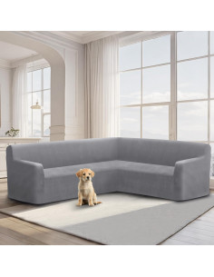 Funda de Sofá Esquinera ALIECOM Terciopelo Gris Grande 2