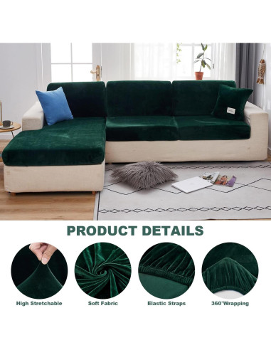 Funda de sofá seccional elástica EURHOWING 3 plazas verde