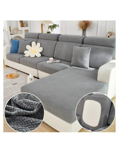 Funda de Sofá MAOILY Gris Medio Chaise Lavable Antideslizante