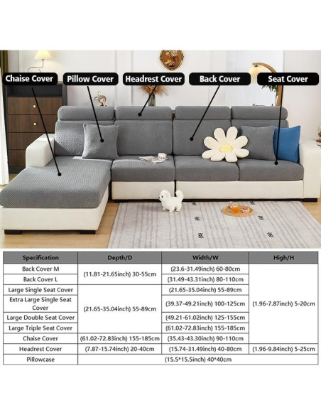 Funda de Sofá MAOILY Gris Medio Chaise Lavable Antideslizante