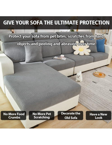 Funda de Sofá MAOILY Gris Medio Chaise Lavable Antideslizante