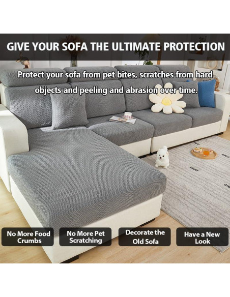 Funda de Sofá MAOILY Gris Medio Chaise Lavable Antideslizante