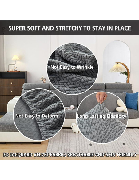Funda de Sofá MAOILY Gris Medio Chaise Lavable Antideslizante