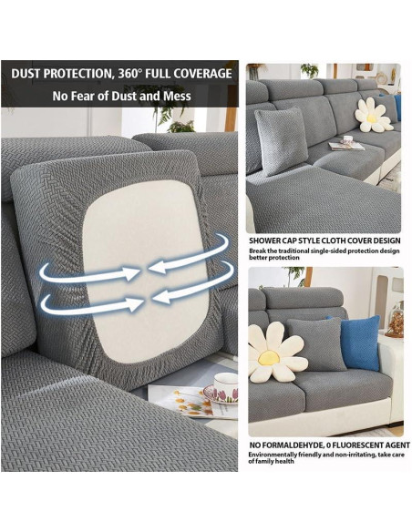 Funda de Sofá MAOILY Gris Medio Chaise Lavable Antideslizante