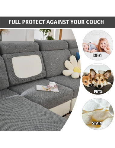 Funda de Sofá MAOILY Gris Medio Chaise Lavable Antideslizante