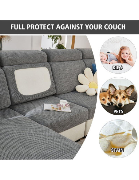 Funda de Sofá MAOILY Gris Medio Chaise Lavable Antideslizante