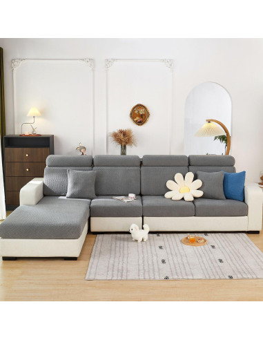 Funda de Sofá MAOILY Gris Medio Chaise Lavable Antideslizante