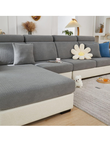 Funda de Sofá MAOILY Gris Medio Chaise Lavable Antideslizante