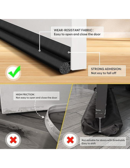 Tope de Puerta Ajustable Sellador de Climas Negro 243,8x12,7 cm