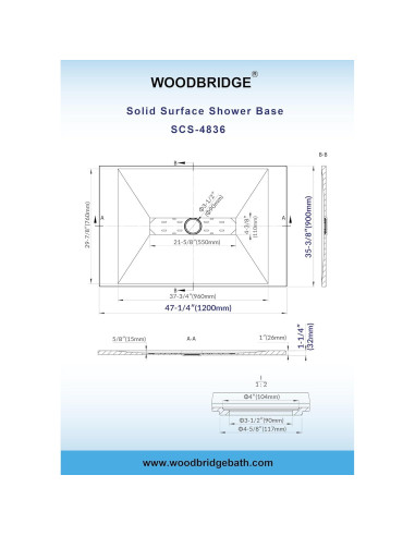 Base de Ducha Sin Umbral Woodbridge 121.9x91.4cm Negra
