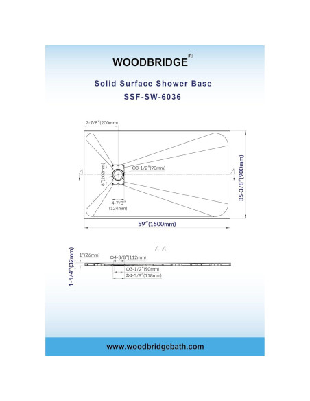 Base de Ducha Sin Umbral WOODBRIDGE 152 x 91 cm Blanco