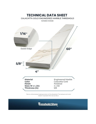 Umbral de Ducha 152x10 cm Mármol Calacatta Gold Threshold.Shop