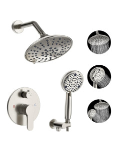 Conjunto de Ducha EMBATHER 8" Alta Presión Niquel Cepillado