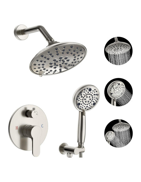 Conjunto de Ducha EMBATHER 8" Alta Presión Niquel Cepillado