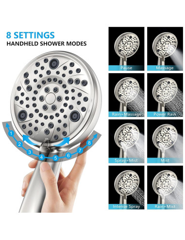 Conjunto de Ducha EMBATHER 8" Alta Presión Niquel Cepillado