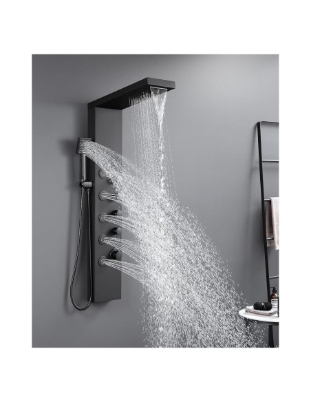Panel de Ducha ROVATE Acero Inoxidable 4 en 1 Negro Mate