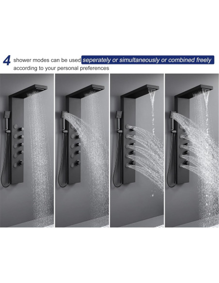 Panel de Ducha ROVATE Acero Inoxidable 4 en 1 Negro Mate
