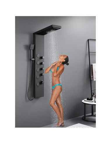 Panel de Ducha ROVATE Acero Inoxidable 4 en 1 Negro Mate