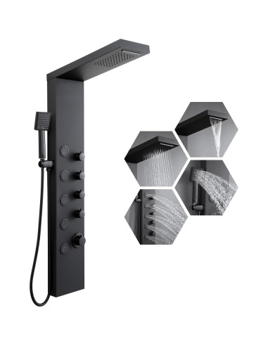 Panel de Ducha ROVATE Acero Inoxidable 4 en 1 Negro Mate
