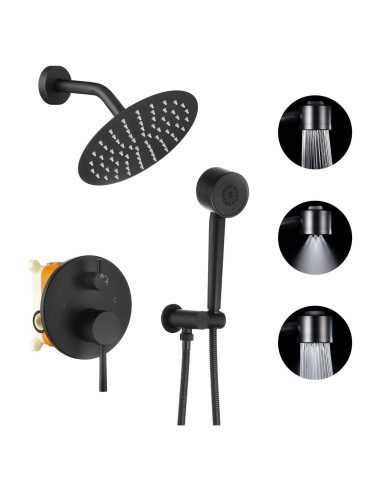 Grifo de Ducha Completo Foroute Negro Mate 8" (20,32 cm)