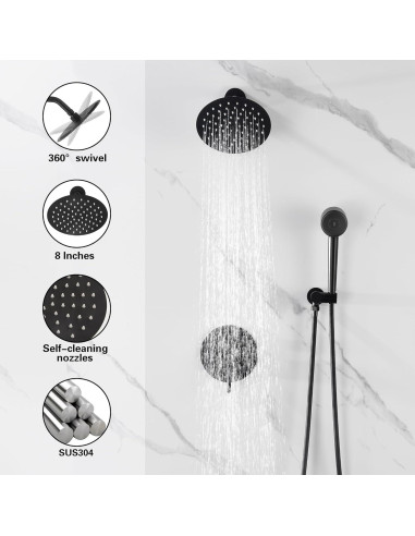 Grifo de Ducha Completo Foroute Negro Mate 8" (20,32 cm)