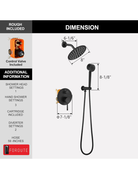 Grifo de Ducha Completo Foroute Negro Mate 8" (20,32 cm)
