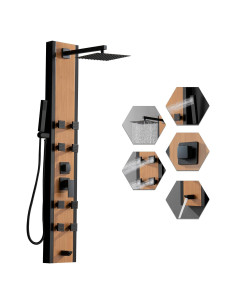 Panel de Ducha BWE Acero Inoxidable 8 Jets Negro y Bambú