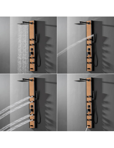 Panel de Ducha BWE Acero Inoxidable 8 Jets Negro y Bambú