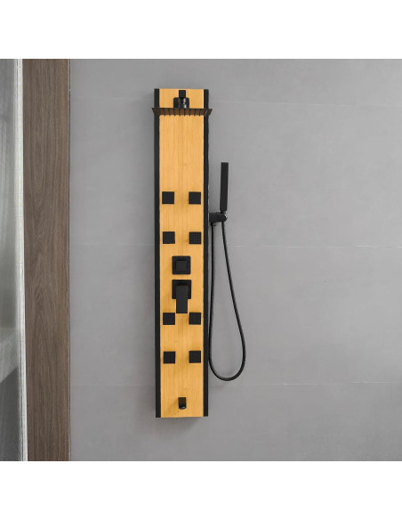 Panel de Ducha BWE Acero Inoxidable 8 Jets Negro y Bambú