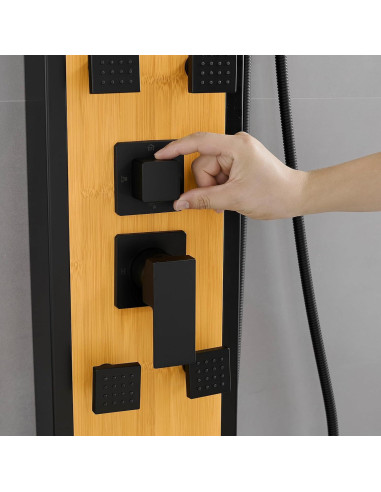 Panel de Ducha BWE Acero Inoxidable 8 Jets Negro y Bambú