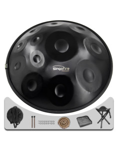 Tambor Handpan SINGOFIRE 22" 440Hz Re Menor Kurd Negro