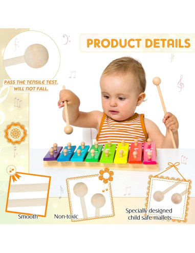 20 Martillos de Madera para Xilófono 21 cm - Baquetas Musicales