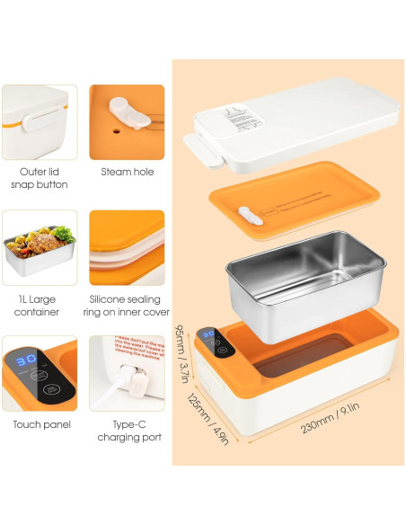 Caja de Almuerzo Eléctrica Suteng 1L Inalámbrica Acero Inoxidable