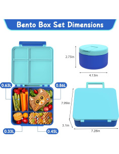 Caja de Almuerzo Bento Azul con Termo Aislado 226g 2