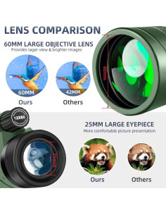 Telescopio Monocular Pankoo 12x60 con Adaptador y Trípode 2