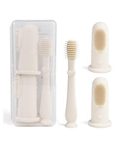 Conjunto de Cuidado Oral Ali+Oli para Bebé Marfil - 2 Cepillos y Limpiador