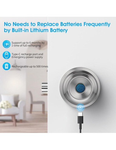 Perilla de Puerta Biométrica AST Acero Inoxidable Recargable