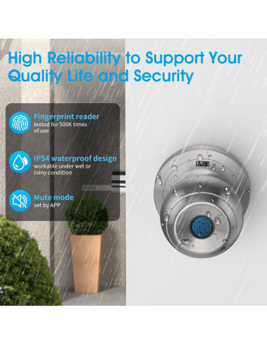 Perilla de Puerta Biométrica AST Acero Inoxidable Recargable