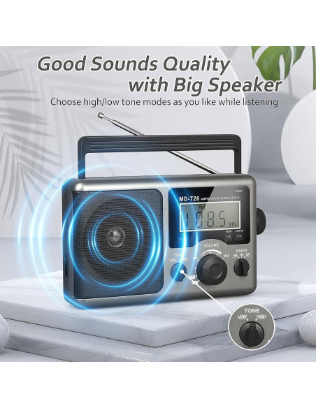 Radio Portátil AM FM Greadio con Pantalla LCD y Baterías